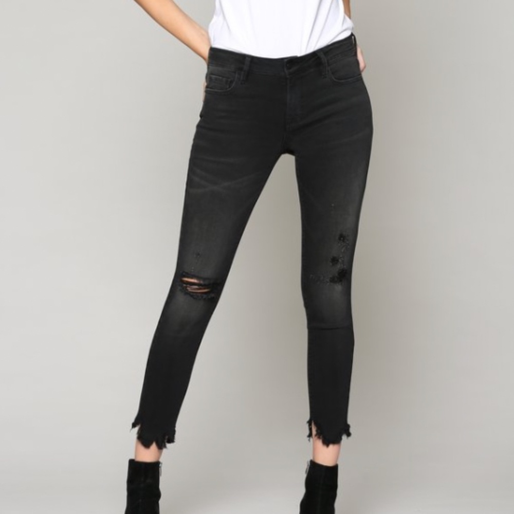 Hidden Jeans Black Wash Grinded Frayed Hem Skinny